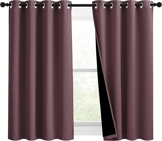 NICETOWN Warm Curtains for Winter, Bedroom Full Blackout Curtain Panels, Great Job for Blocking Light, Complete Blackout Draperies with Black Liner for Night Shift (Dry Rose, Set of 2, 46 by 54-inch)
