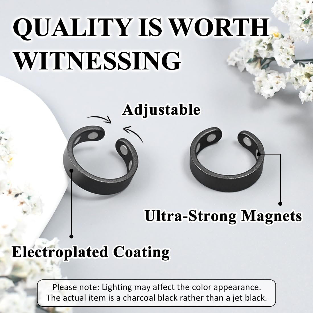 Vicmag 2PCS Copper Magnetic Rings for Women 99.9% Copper Finger Ring Ultra Strength Magnet Gift Adjustable(4X Black)