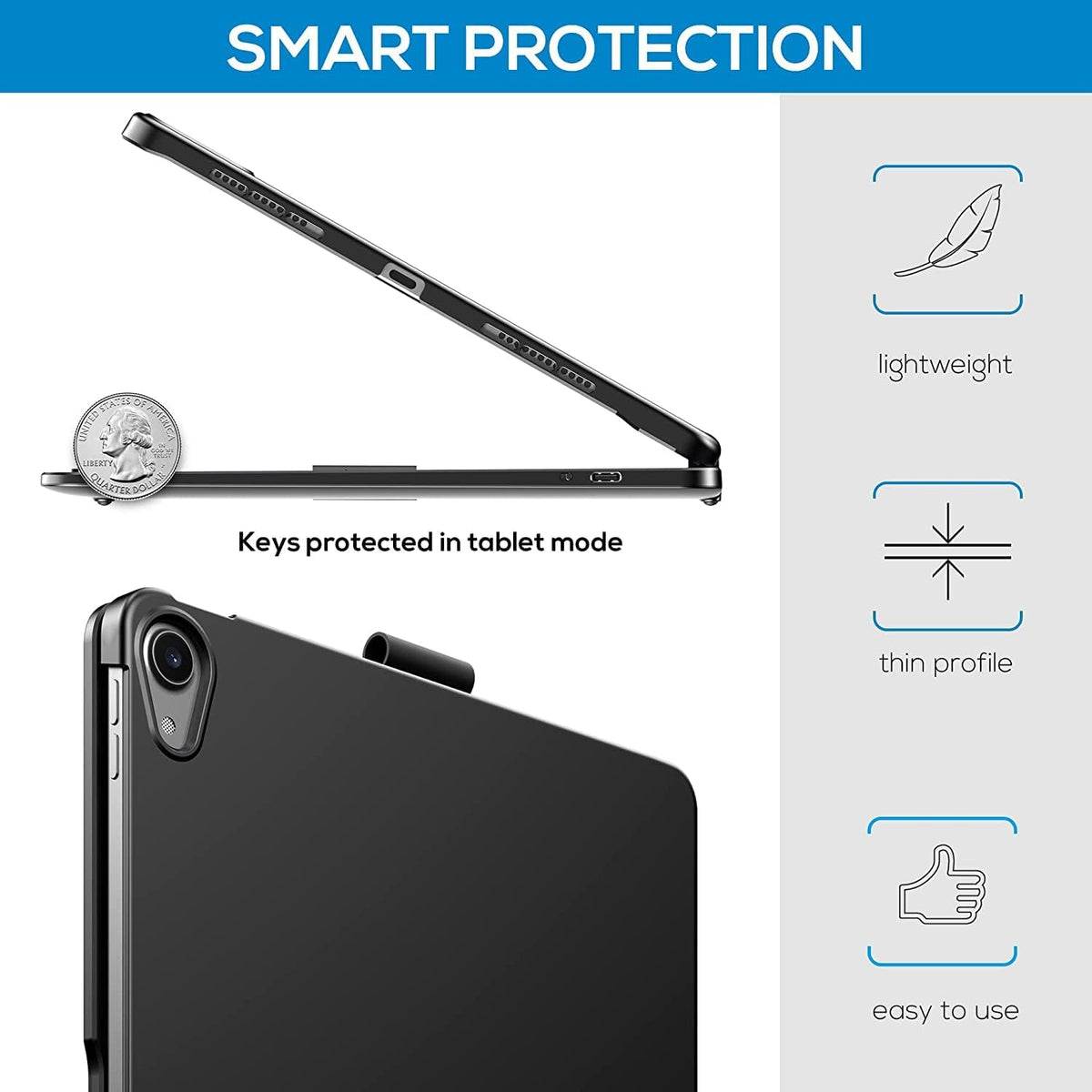 Touchpad Keyboard Case for iPad (A16) 11th Gen 2025/iPad 10th Generation 2022, Backlit Trackpad Keyboard Folio Smart 360° Rotatable Stand Cover with Pencil Holder, Black