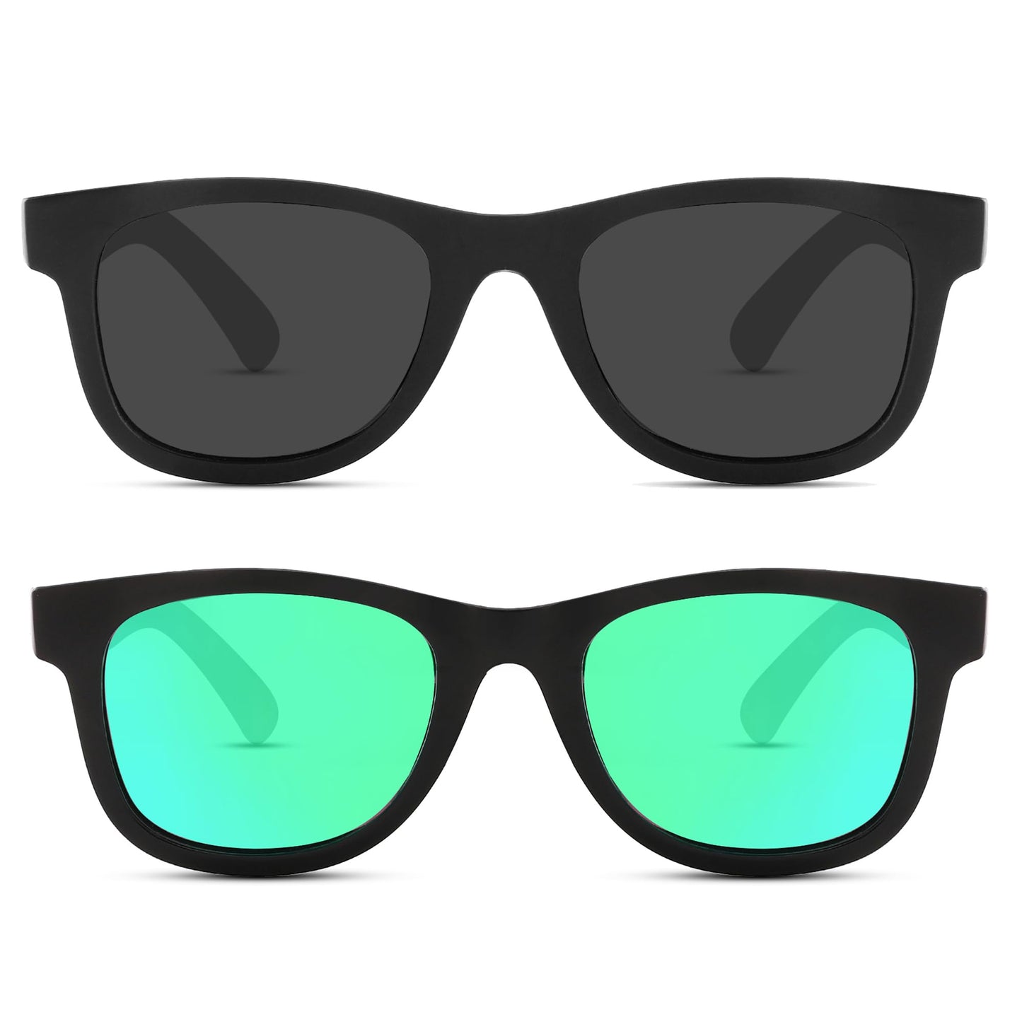 Hycredi Flexible Bendable Baby Polarized Sunglasses with Strap for Newborn Infant Boys Girls Age 0-18 Months-Matte Black/Grey+ Black/Green Mirror