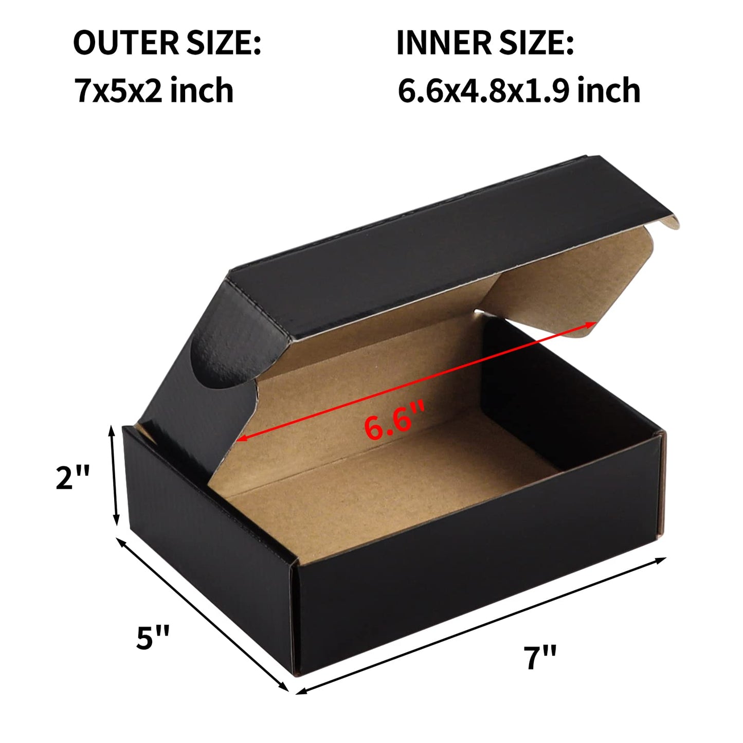 Hoikwo 25 Pack 7x5x2 Shipping Boxes for Small Business, Black Packaging Cardboard Boxes, Moving Mailing Packing Box