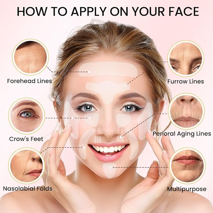 Kaely Wrinkle Patches for Face Overnight, Silicone Scar Tape for Wrinkles Forehead, Smile Line, Face Tape for Wrinkles Overnight Sleeping Lifting Sagging Skin, 192 Pcs (12 Sheets of 16 Patches)