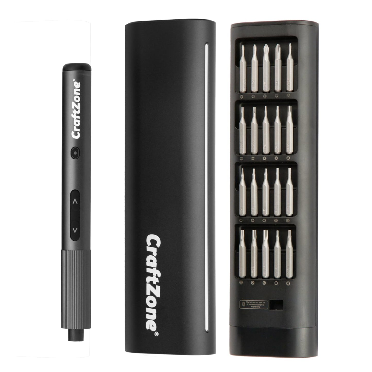 CRAFTZONE Ultra Mini Electric Screwdriver, Max 0.5N.m, Power Screwdriver with20 S2 Steel Bits, 5/32'' Hex with LED Light, Magnetic Storage, Repair Tool for Electronics, Camera, Laptop(Grey)
