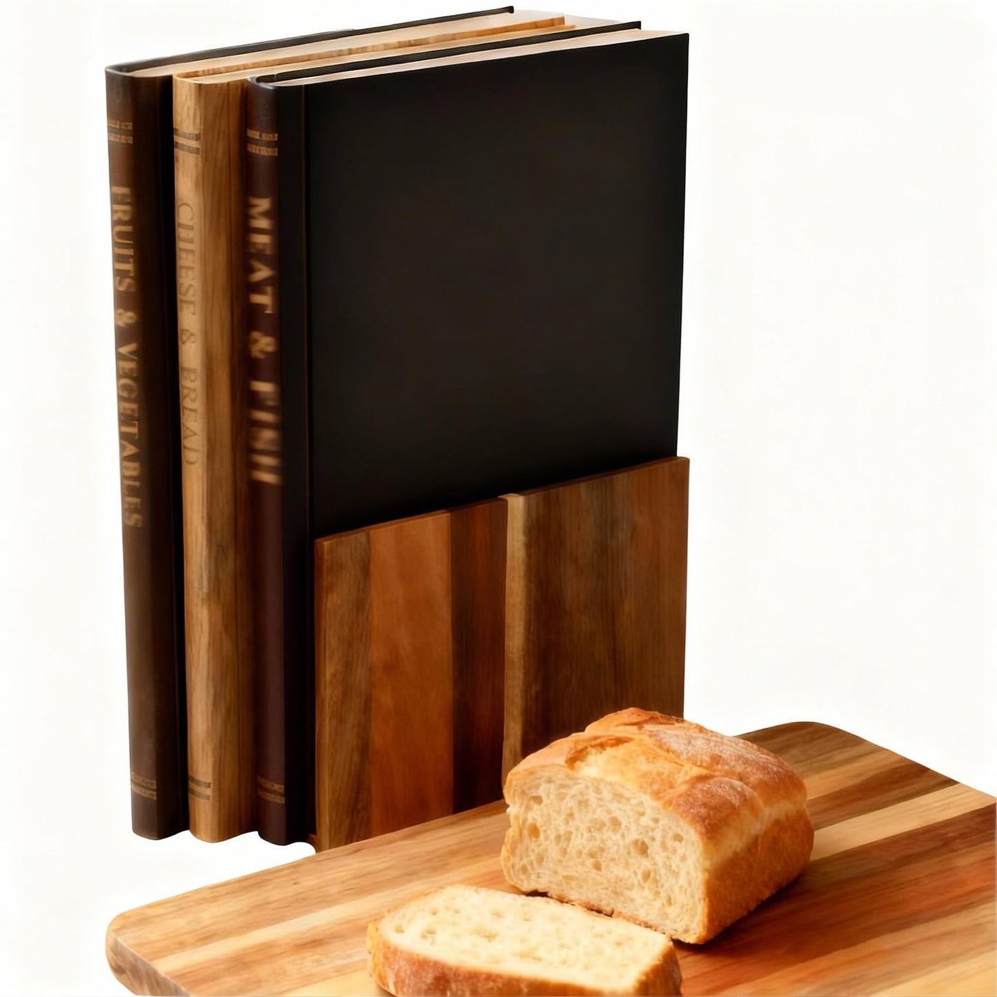 Wooden Cutting Boards for Kitchen, 3-Piece Acacia Wood Cutting Board Set with Stand, Cutting Board That Looks Like Books for Vegetables, Cheese, Bread & Meat, Decorative Chopping Board Gift Set