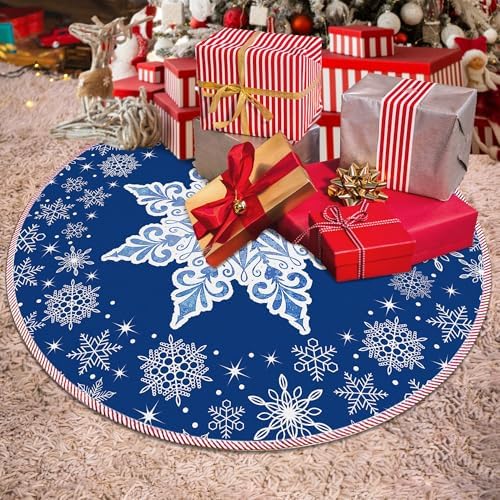 Blue Snowflake Christmas Tree Skirt 36 Inch, Blue Christmas Decorations, Winter Snowflake Xmas Tree Skirt for Home Xmas Party Winter Holiday Decor