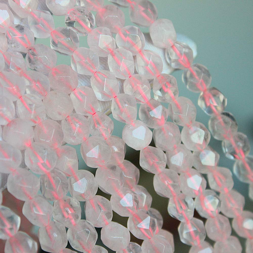MJDCB Best Sellers Natural Stone Beads Faceted Polygon Rose Quartz Crystal Energy Stone Healing Power for Jewelry Making(8mm)