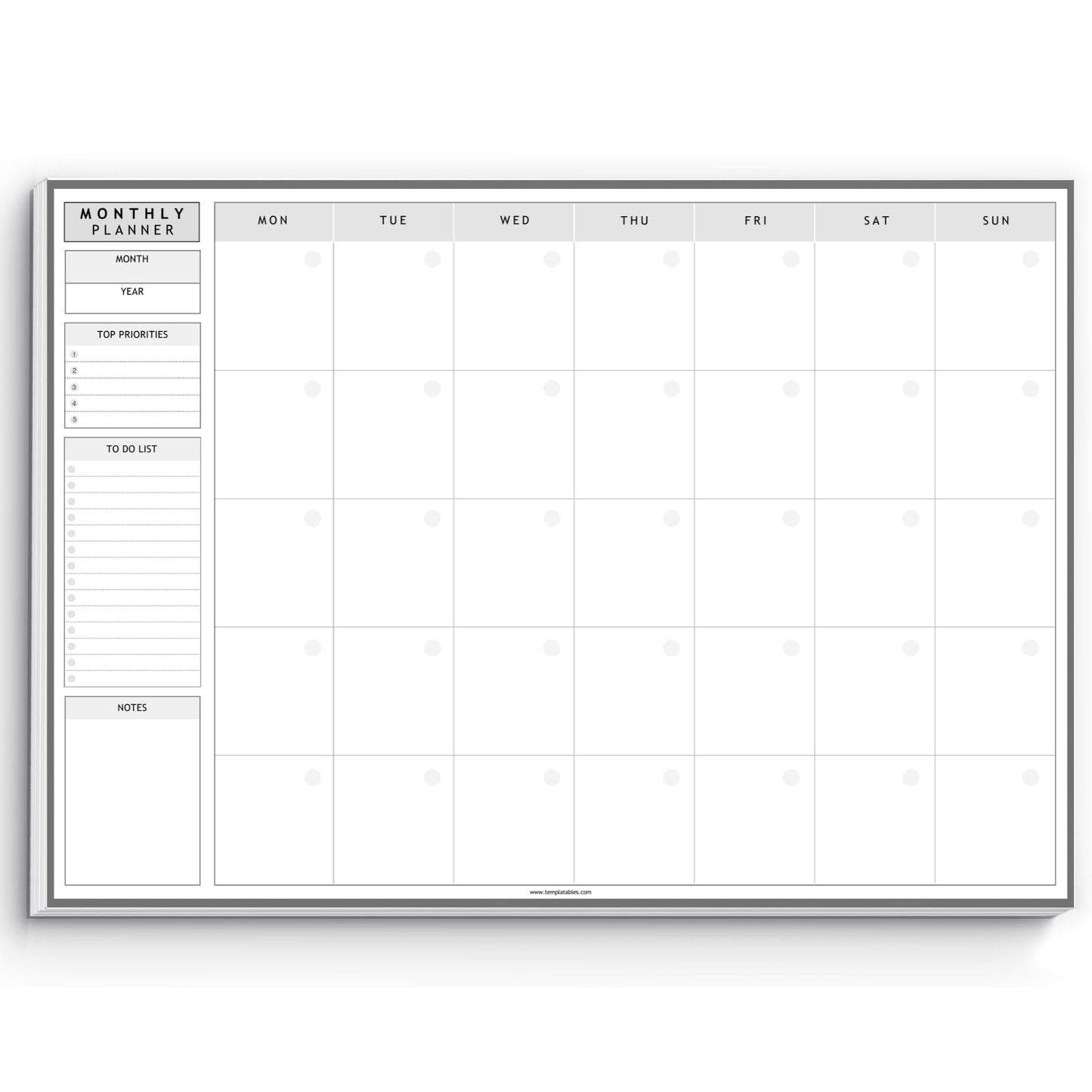 Templatables Monthly To Do List Notepad | Monthly Planner Desk Pad, Brain Dump, Organizer and Priority List | 50 Undated Tear Away Sheets | A4 (Mono)