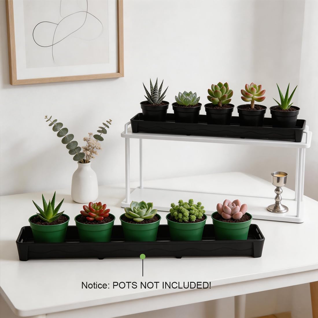 RooTrimmer 10 Pack Plastic Windowsill Saucer (17"x3"x1.5"), Rectangular Window Sill Plant Pot Trays with Removable Drainage Hole, Thick Plant Saucer Tray for 2.8 inch (7CM) Flower Nursery Pots (Black)