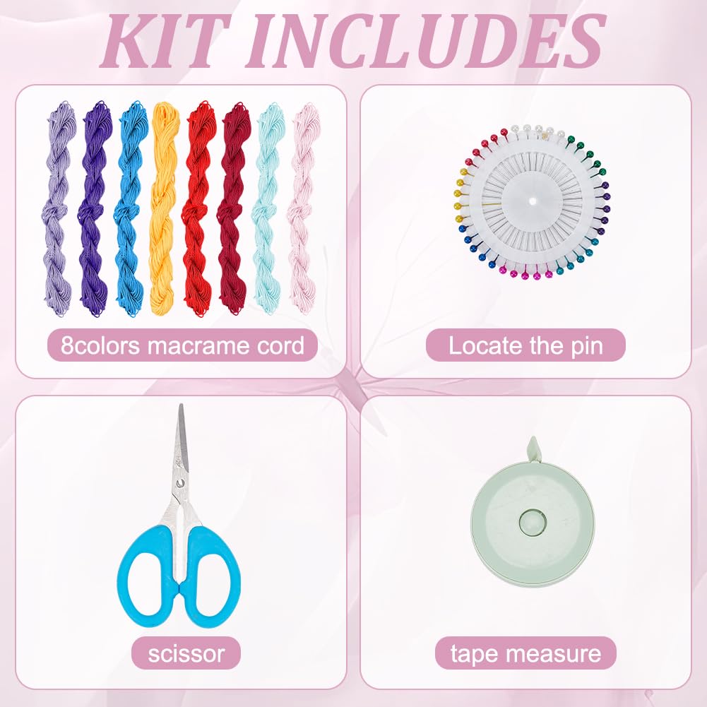 INFUNLY 8 Set DIY Macrame Butterfly Kits Colorful Macrame Butterflies Kit with Instruction Video Boho Macrame Butterfly Hanging Ornament Handmade Macrame Starter Kit for Car Key Purse Bag Phone Charm