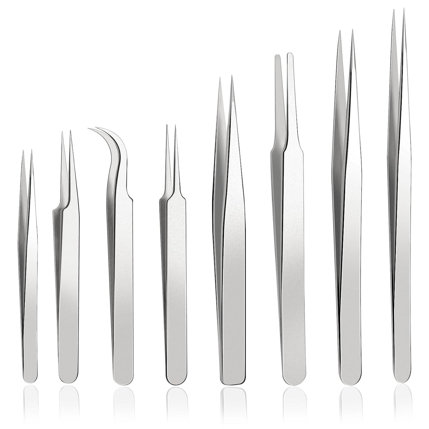 Precision Tweezers Set, 8PCS Stainless Steel Tweezers, soldering tweezers,for Craft, beauty care、Electronics, Soldering, Experimental Work, Jewelry-Making