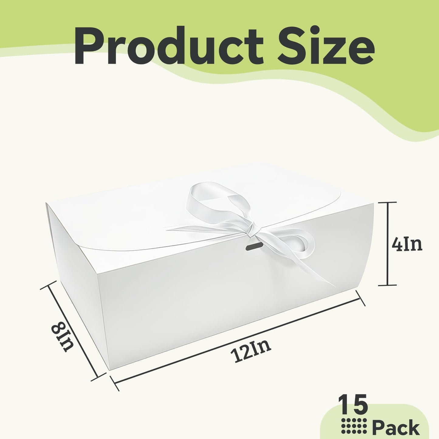 ZSZMFH 15 PCs Gift Boxes with Lids, 12" x 8" x 4" White Gift Boxes with Ribbon, Bridesmaid Proposal Box, Kraft Paper Gift Box for Wedding, Packaging, Present, Birthday, Cupcake Boxes, Crafting