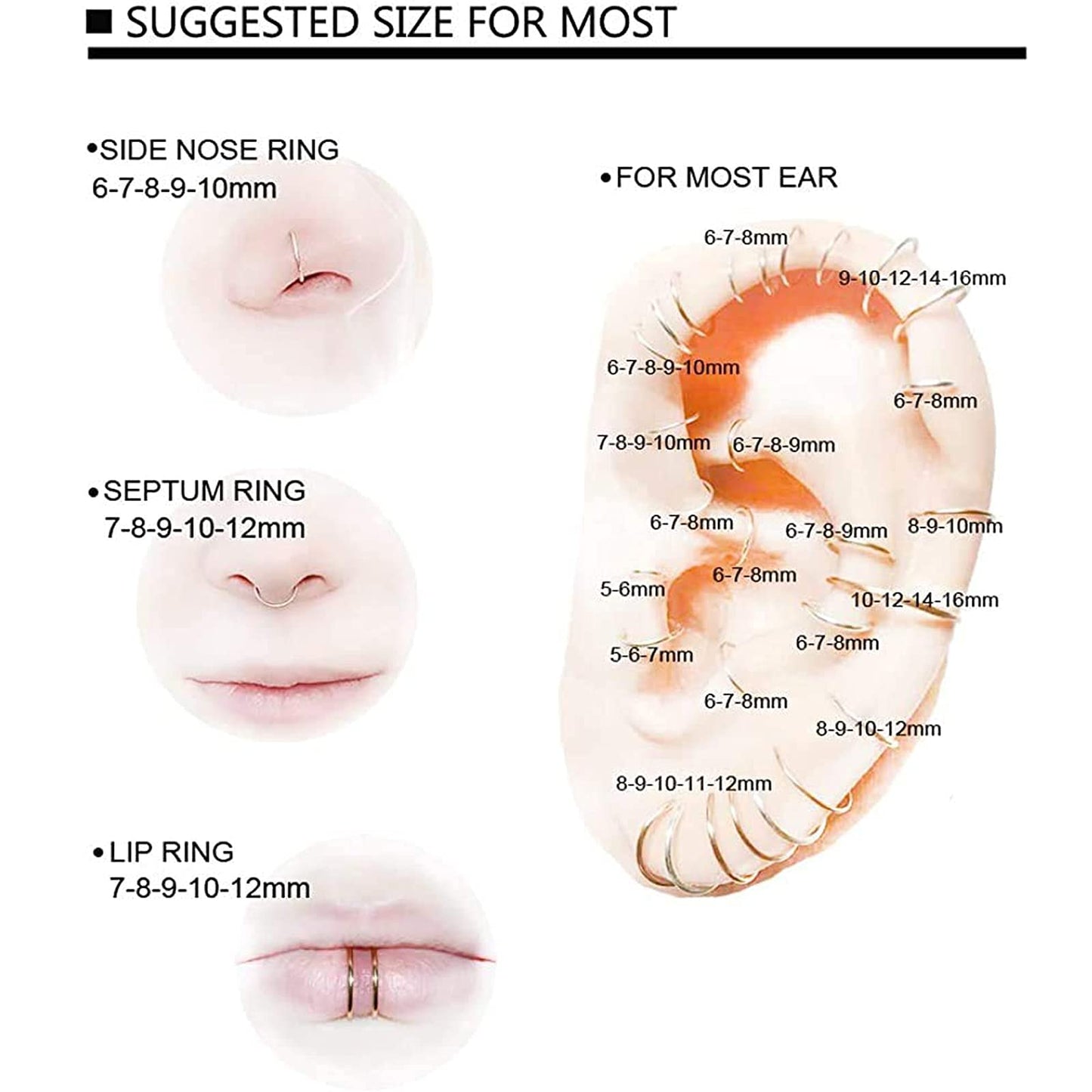 BOGKU 6pcs G23 Titanium Septum Rings 16G Diameter 6mm/8mm/10mm Hinged Nose Ring Hoops for Women Men Cartilage Hoop Earrings Body Piercing Rings Silver Lip Rings