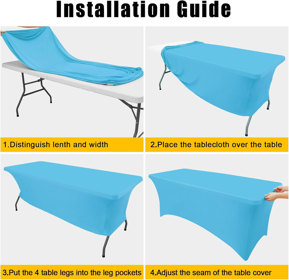 Smiry 2 Pack Spandex Table Cloth 4FT, Elastic Fitted Stretch Tablecloths for Rectangle Tables, Washable Table Cover for Outdoor, Wedding, Banquet & Parties (Blue Mist, 48Lx30Wx30H Inch)