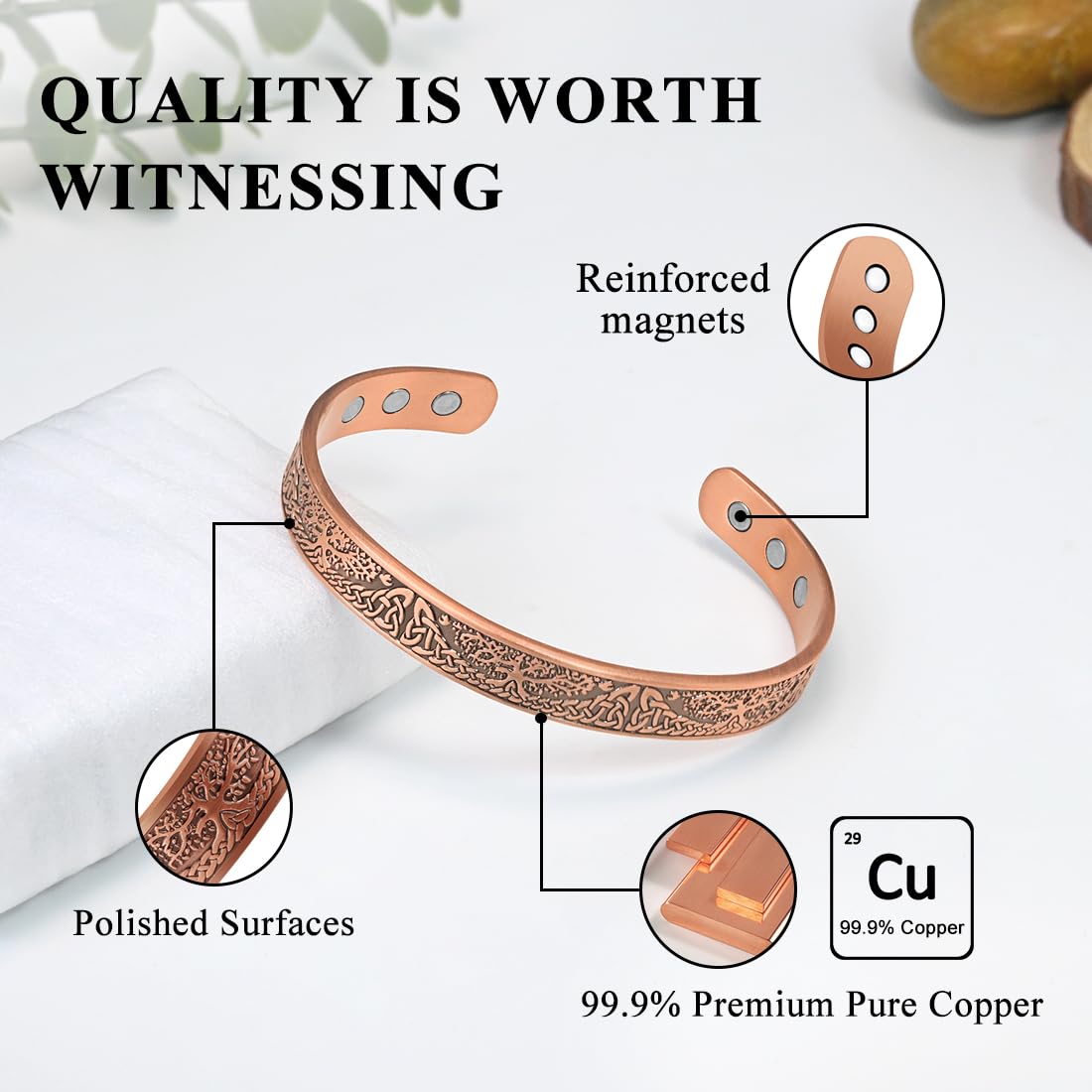 Vicmag Copper Magnetic Women Men Magnetic with Ultra Strength Magnets 100% Solid Pure Copper Gift (9X Tree)
