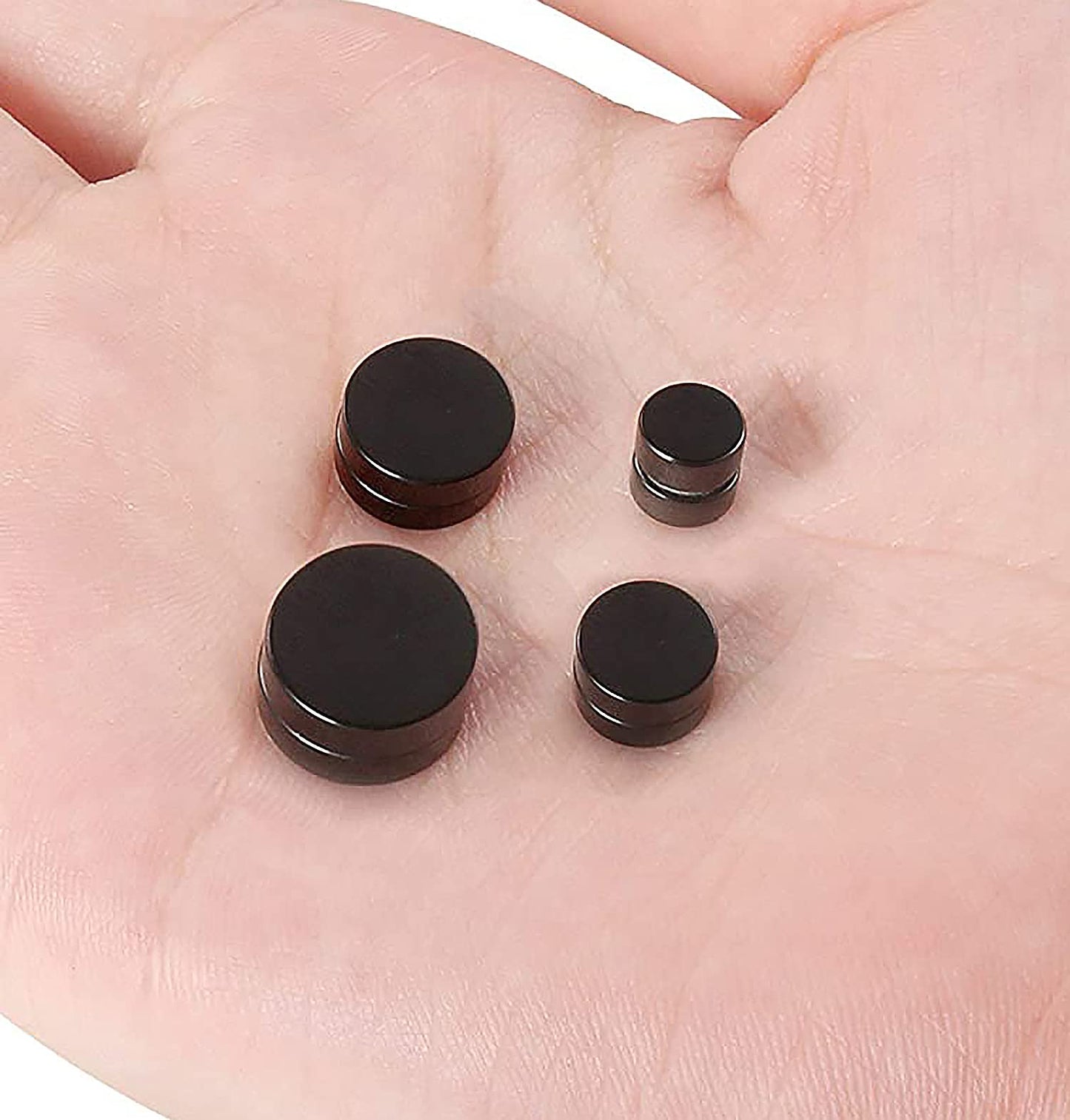 SIISPRI 4-5 Pairs 6-12mm Black Stainless Steel Magnetic Fake Gauges Earring Studs for Men Women Non Pierced Earrings,Hypoallergenic (Black(6-12mm 4 pairs))