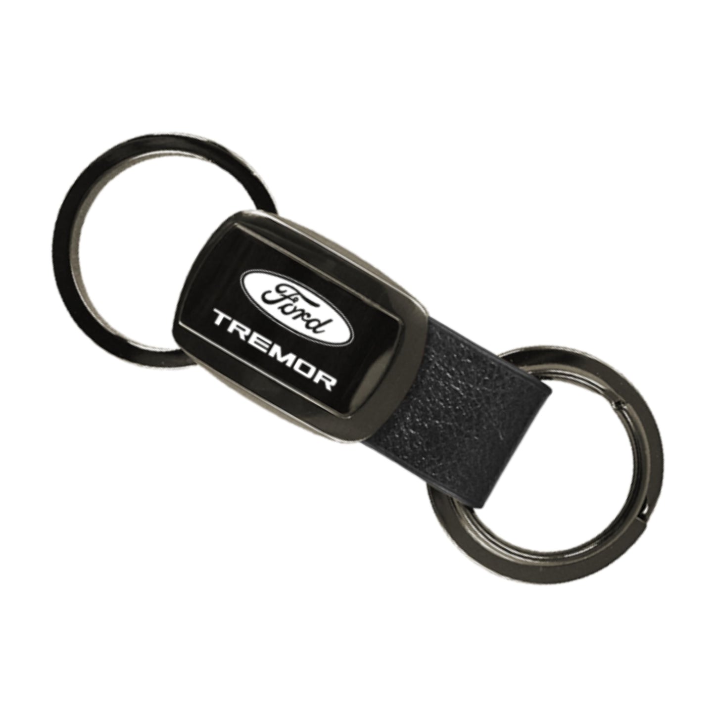 AU-TOMOTIVE GOLD INC. Officially Licensed Gun Metal Leather Tri-Ring Keychain for Ford Tremor