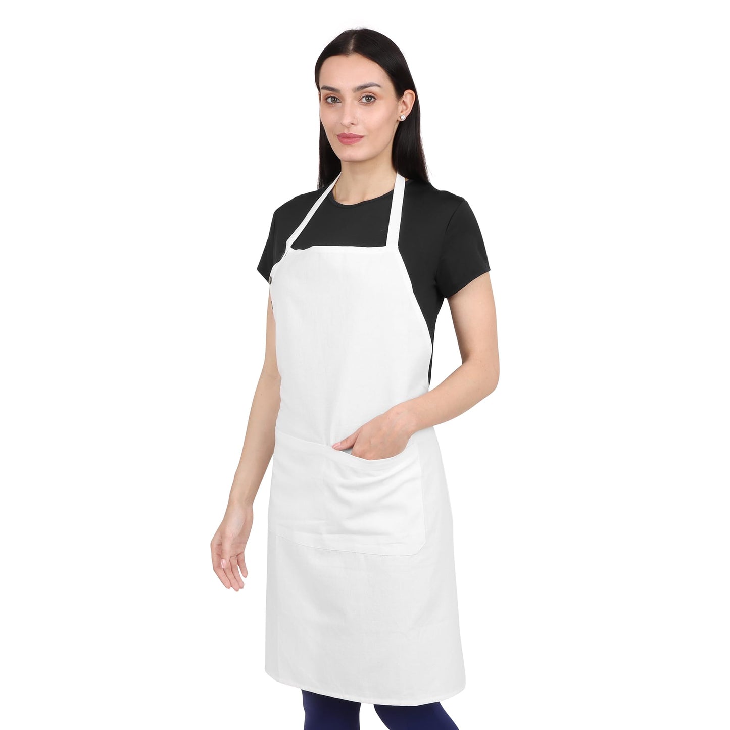 Natural Craft 2 pack Cotton Kitchen Apron, White, 33 Inches Long, 2 Pockets, Adjustable, Machine Washable
