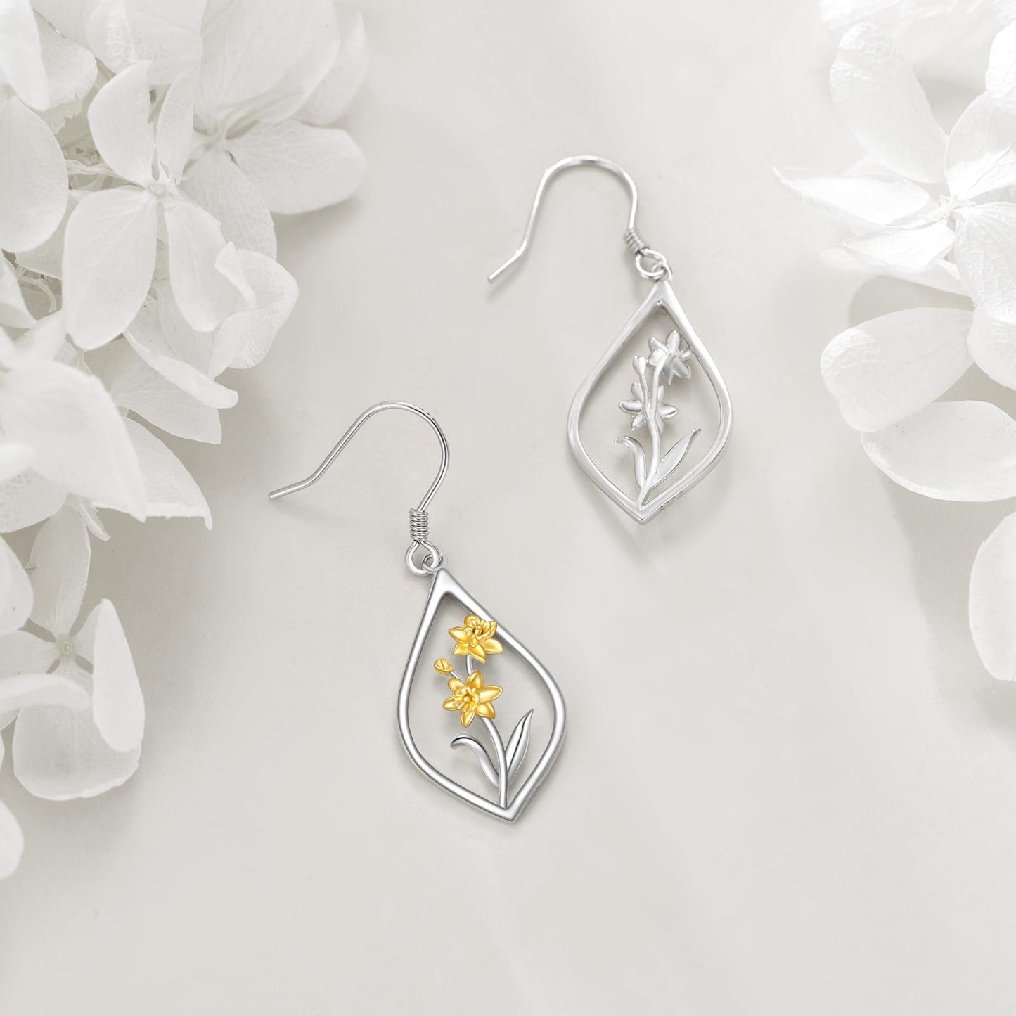 Daffodil Earrings 925 Sterling Silver March Birth Flower Dangle Earrings Teardrop Jewelry Gifts For Women