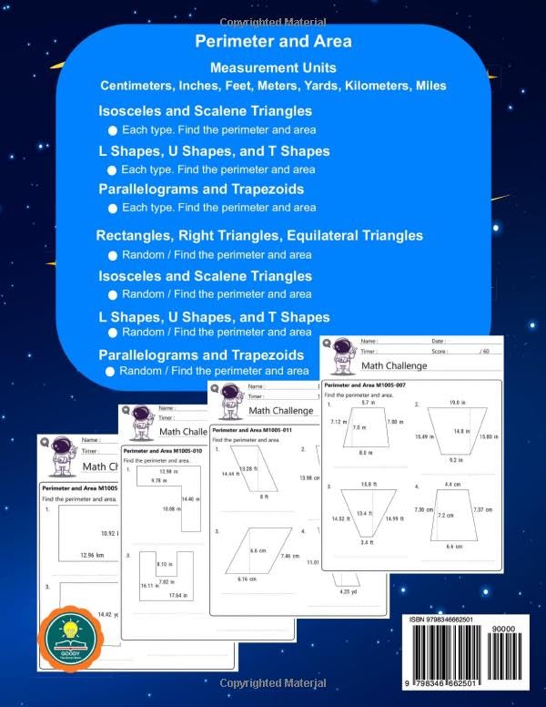 Geometry: Math Drill, Practice Book, Workbook, Triangles, Shapes, Perimeter, Area, Grades 6-7, Ages 11-13
