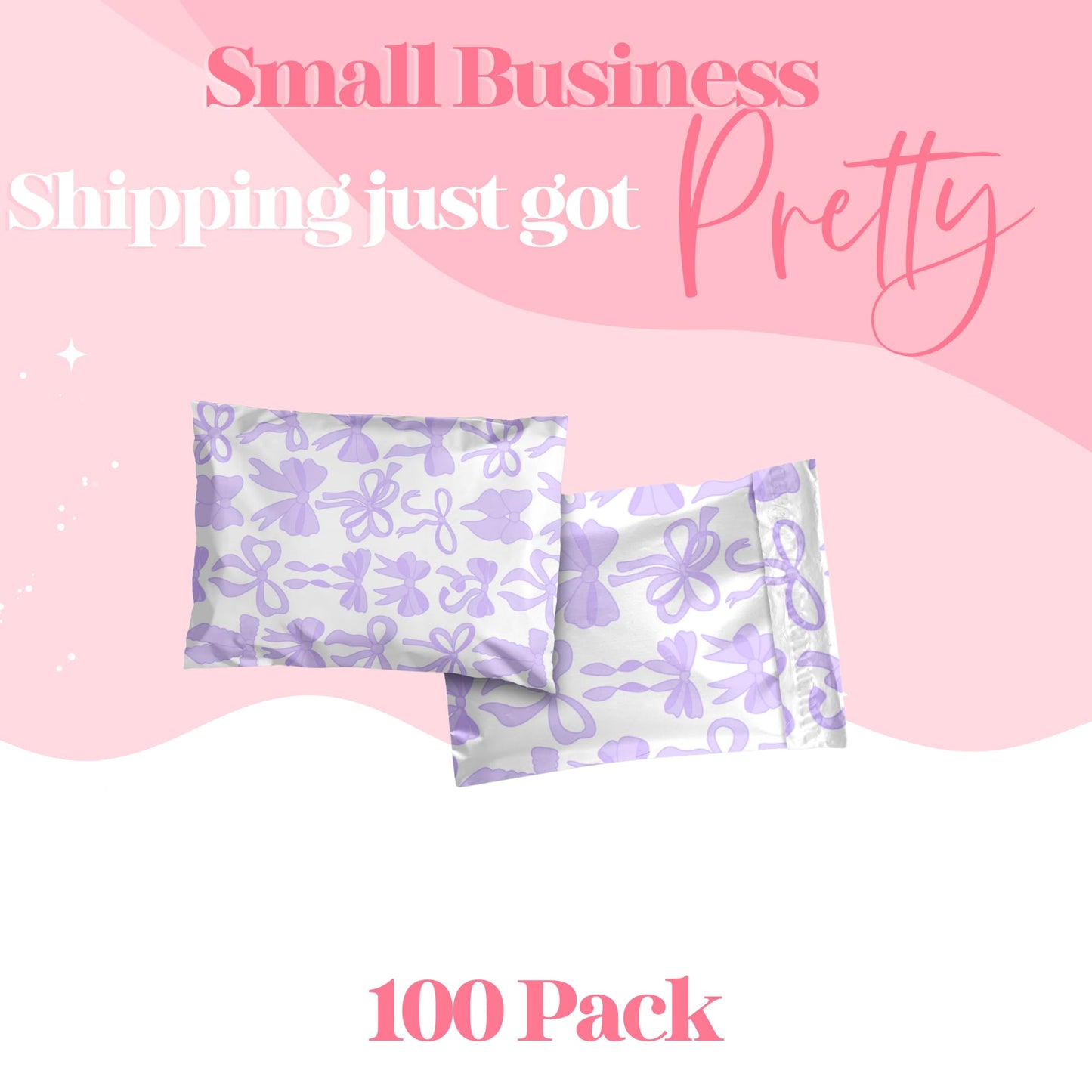 Pretty Package Store 6x9 Designer Poly Mailer 100 Pack Heavy Duty Waterproof Self Seal Shipping Bags for Small Business Large Mailing Envelopes Bulk Tear Resistant Packaging Purple Bows