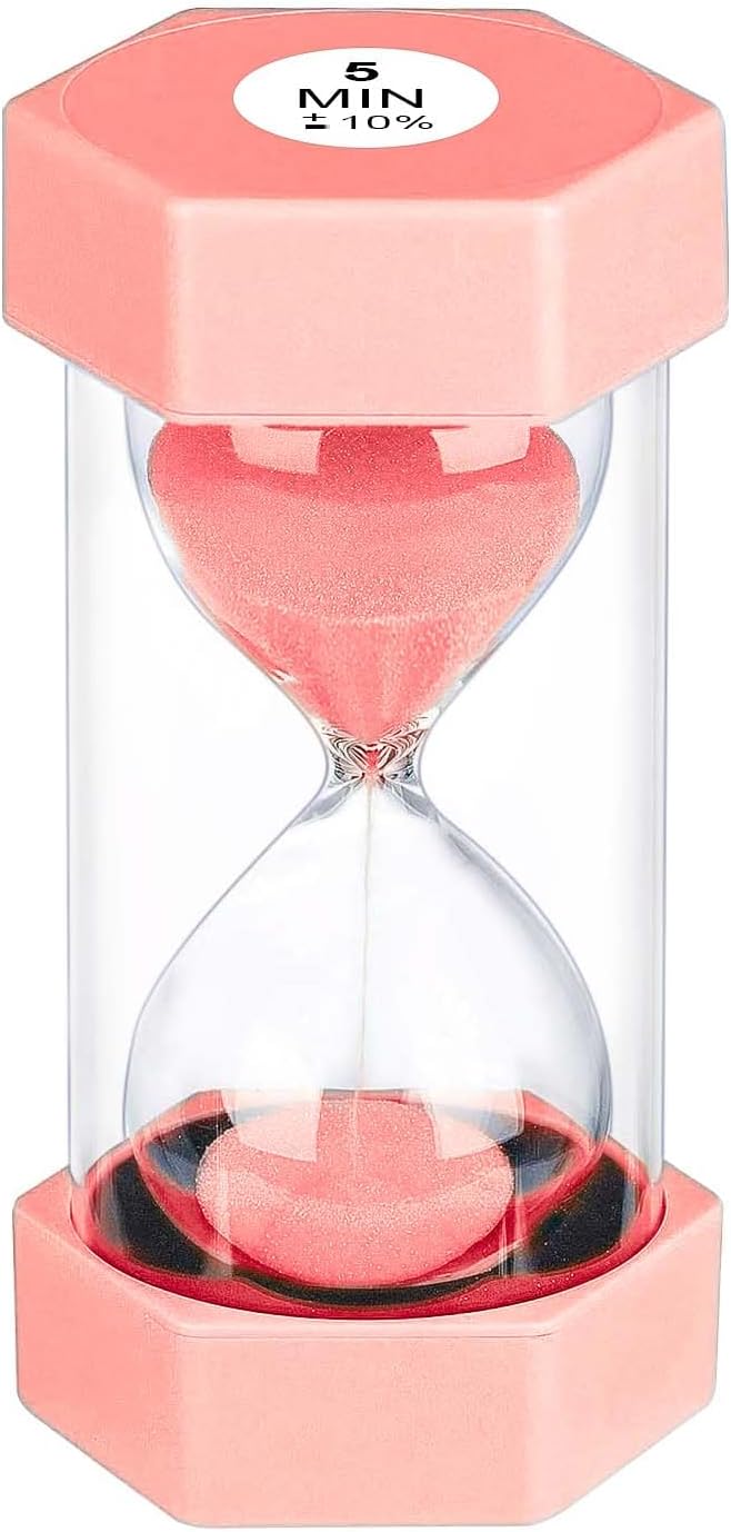 5 Minute Hourglass Sand Timer, Plastic Hexagon Hourglass Sand Clock 5 Min, Reloj De Arena 5 Minutos,Unbreakable Sandglass for Classroom Games Kitchen (Pink)