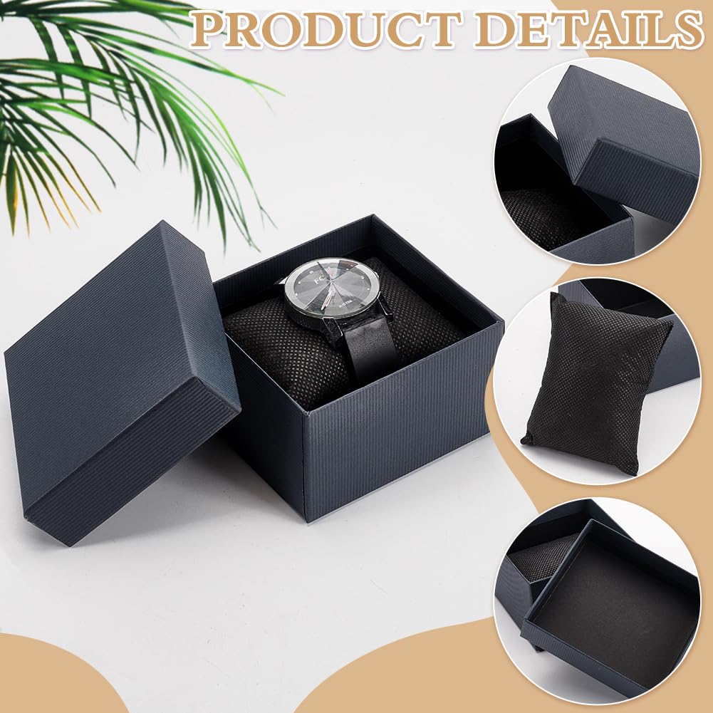 BENECREAT 6 Pack Kraft Cardboard Watch Storage Gift Box, 3.2x3x2inch Rectangle Present Jewelry Box with Nonwoven Cloth Cushion for Bangle Wrist Watch Bracelet Packaging, Midnight Blue