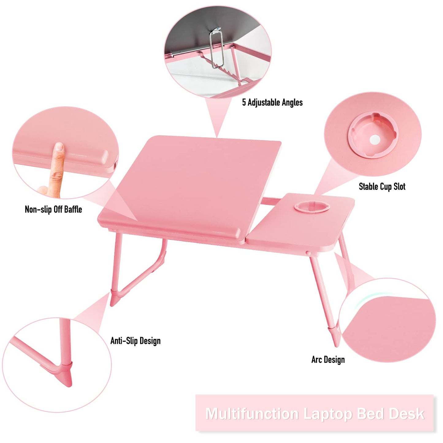 Laptop Desk for Bed Couch, Portable Lap Desk for Laptops, Bed Table for Laptops, Foldable Laptop Stand for Beds, Bed Desk for Writing (Candy Pink)