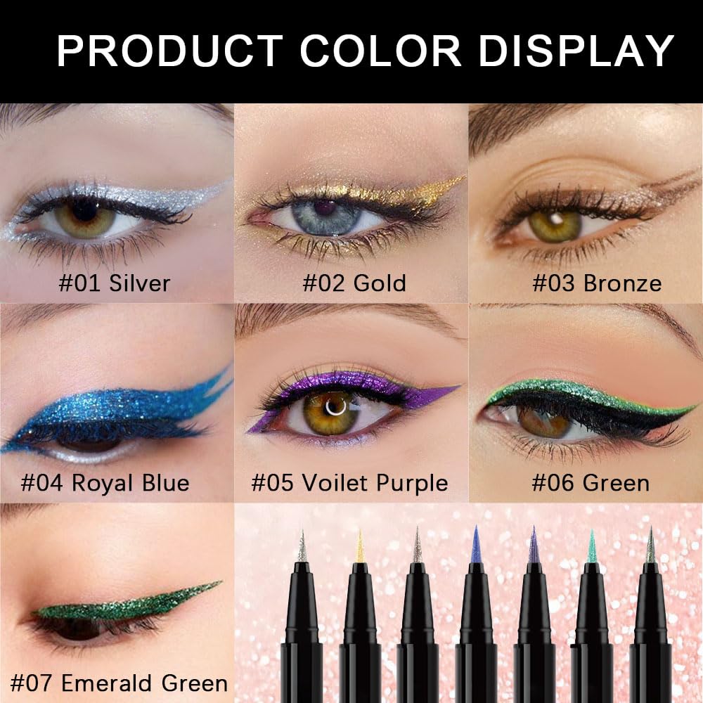 Golden Metallic Glitter Liquid Eyeliner Pen – Long-Lasting Sparkly Waterproof Eyeliner for Women & Men – Tattoo-Effect Eye Makeup for Parties – Delineador Líquido con Brillo 02