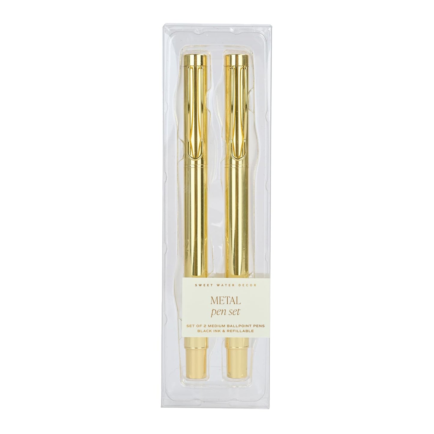 Sweet Water Decor Elegant Gold Metal Pen Set, Refillable Black Ink Ballpoint Pens for Home, Office & School, Chic Desk Accessories for Women, Cute Journaling & Writing Gift for Teachers and Students