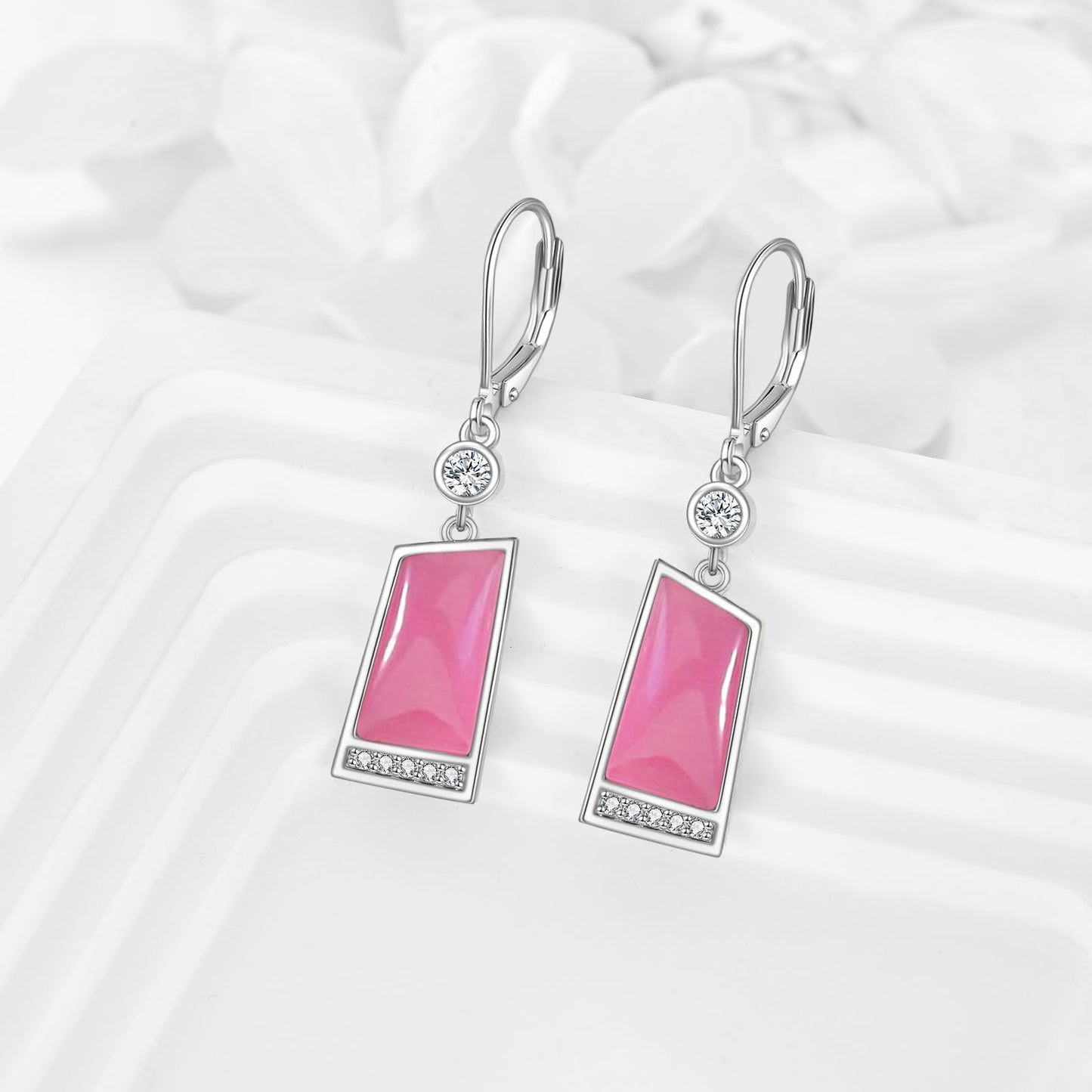 Pink Earrings Sterling Silver Pink Drop Earrings Geometry Leverback Dangle Earrings Jewelry Christmas Gifts for Women