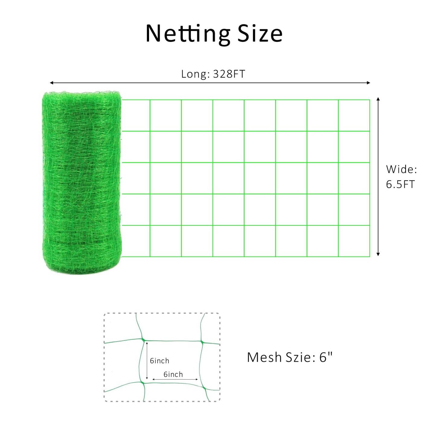 Toolazy Trellis Netting 79" x328' Green - Heavy Duty 6" Mesh Plant Support Net for Climbing Vegetables, Garden Trellis Roll for Tomato Cucumber Pea Bean Vine Grow Tent Scrog Hydroponic Use