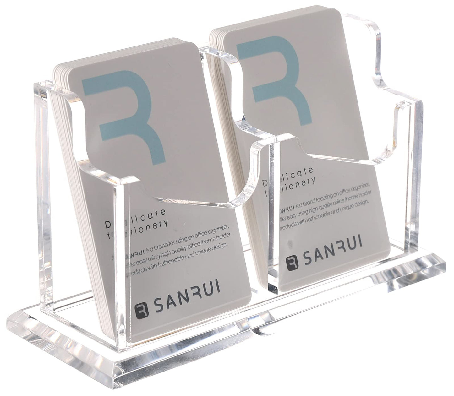 SANRUI Vertical Business Card Holder - Acrylic Clear Desktop Display Stand for Office, Home & Exhibition - Sleek Design, Durable, Easy Access,Professional Card Storage, 2 Slots