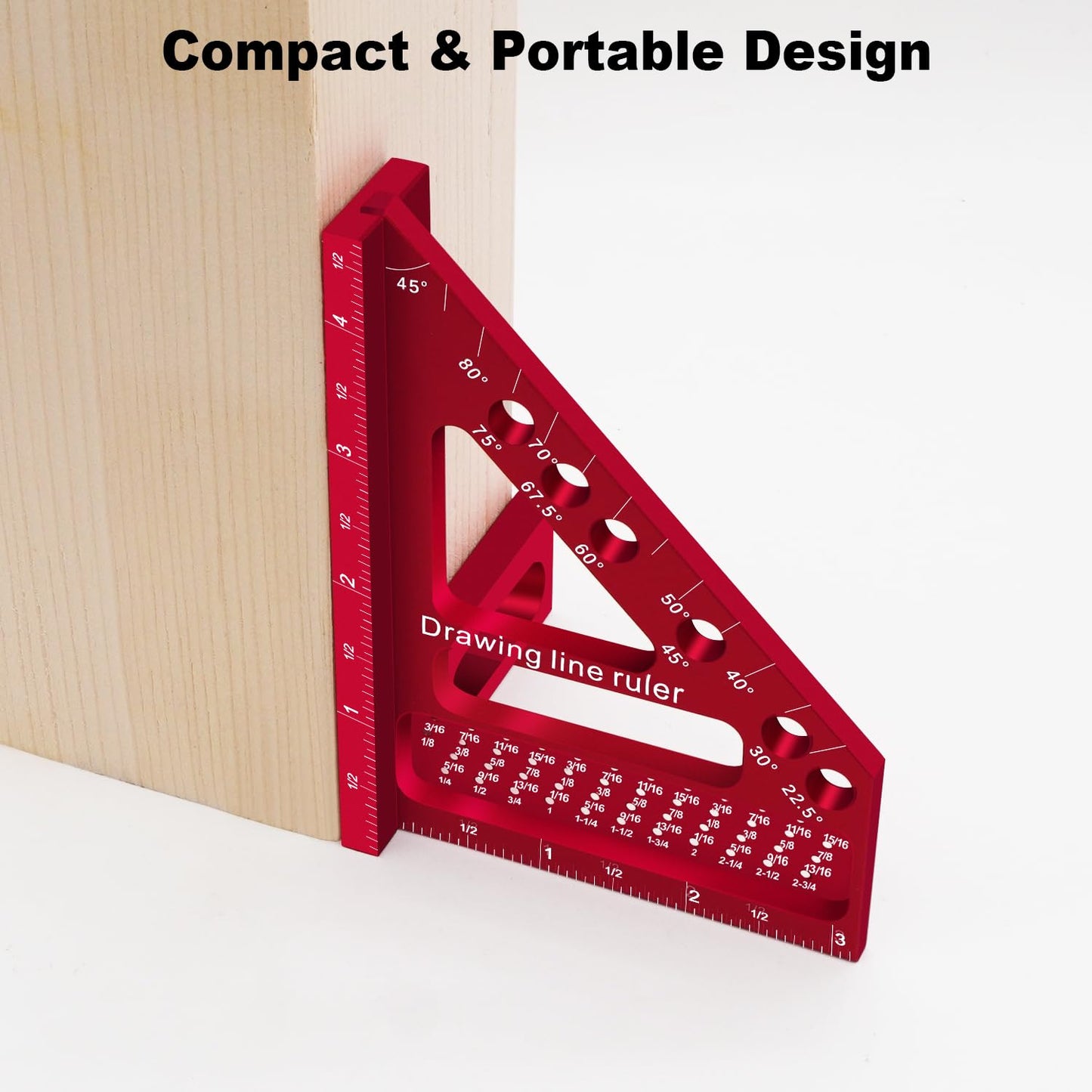 ViewReal Premium Carpenter Square Hole Scribing Ruler Woodworking Square 22.5-90 Degree Measuring Ruler with Angle Pin,Versatile Multi Angle Square for Woodworking, Engineering, and Construction