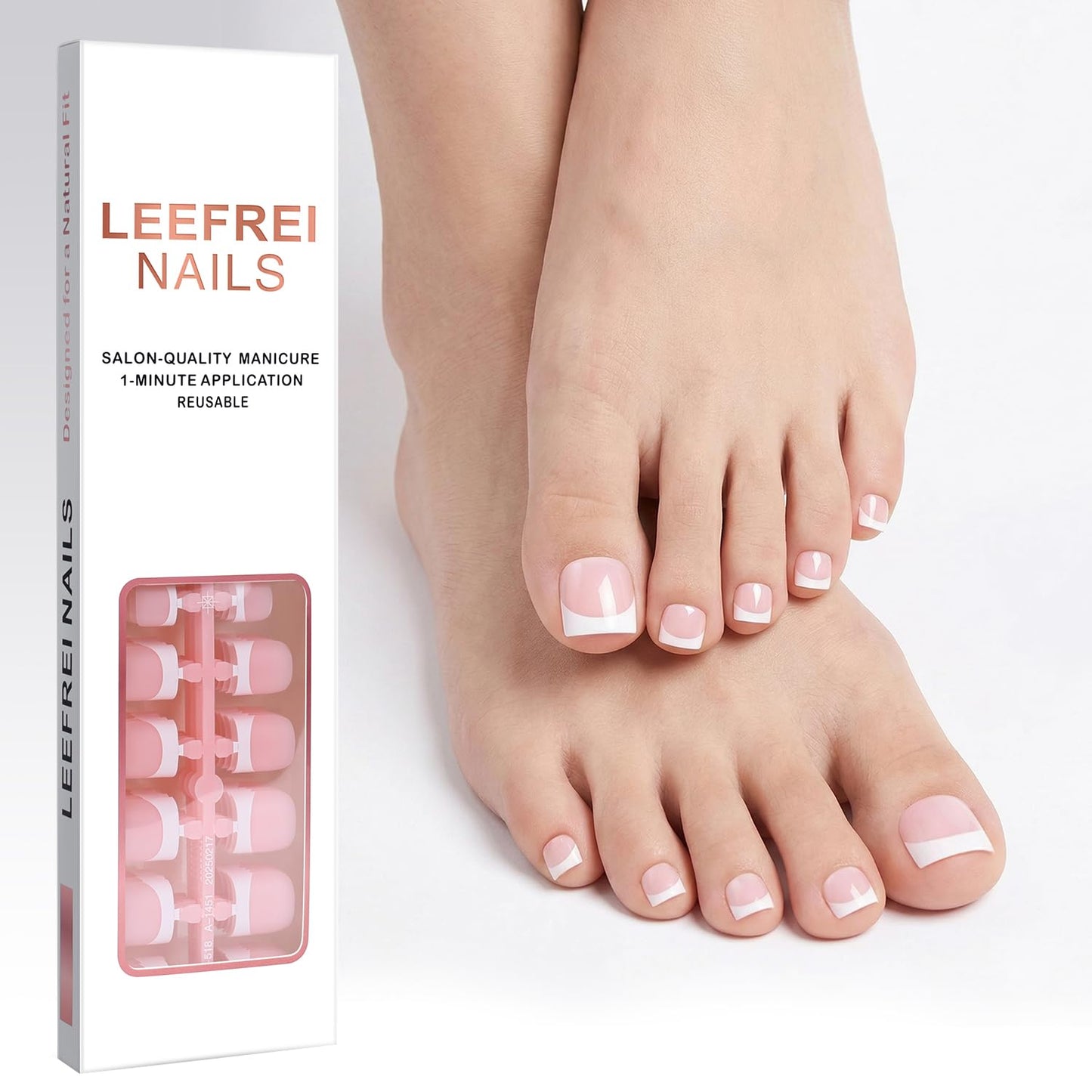 Leefrei Press on Toenails for Women, Short Square Pre-designed Matte White French Tip Toe Press on Nails Fake Toe Nails for DIY, 15 Sizes 150 pcs Glue on Toe Nail Tips Extensions (TPSN03)