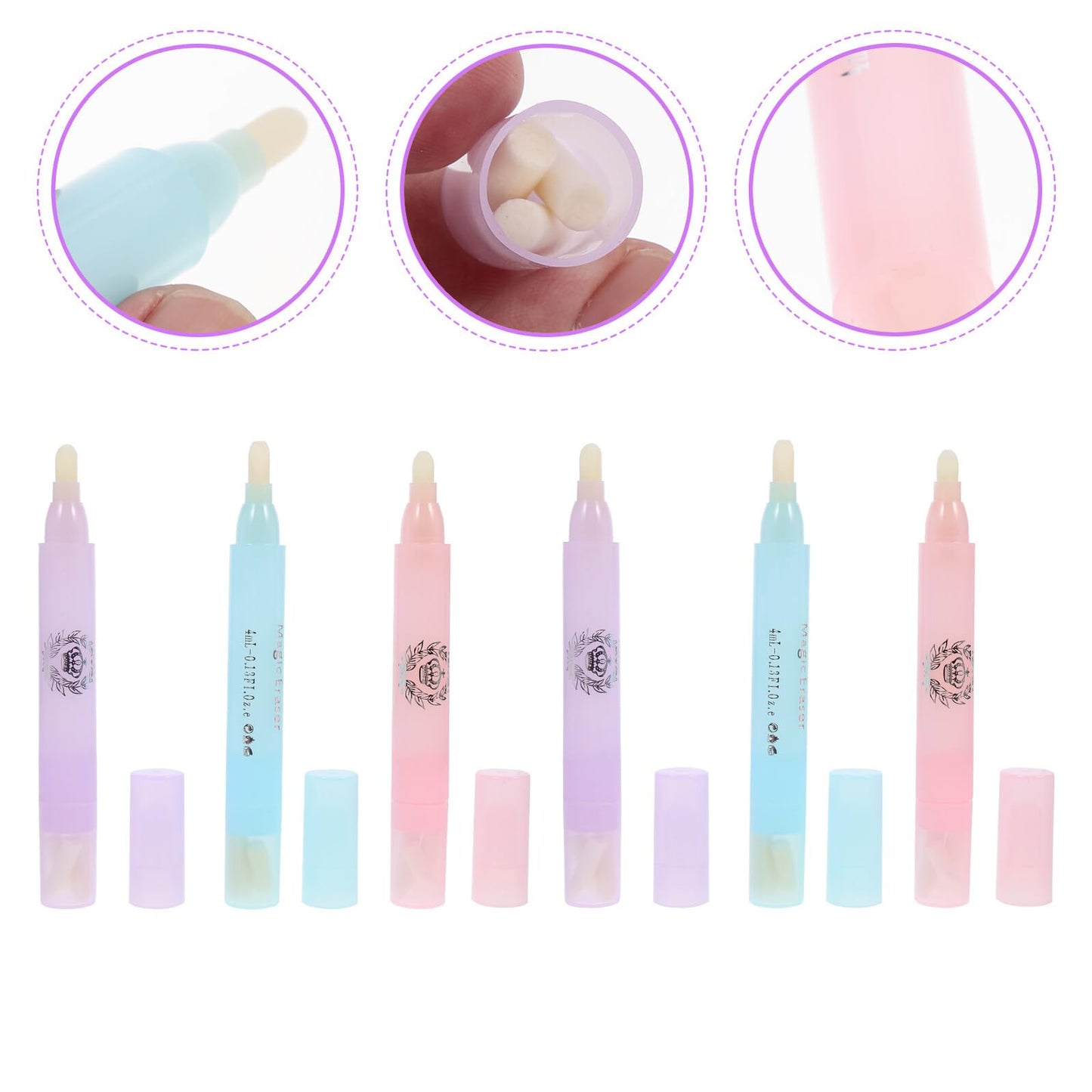 DECORNIJIA 6Pcs Nail Polish Remover Pen for Manicure Smooth Edge Nail Art Corrector Pens Compact and Use Polish Cleaning Tools for Beginners Light Blue Purple Pink