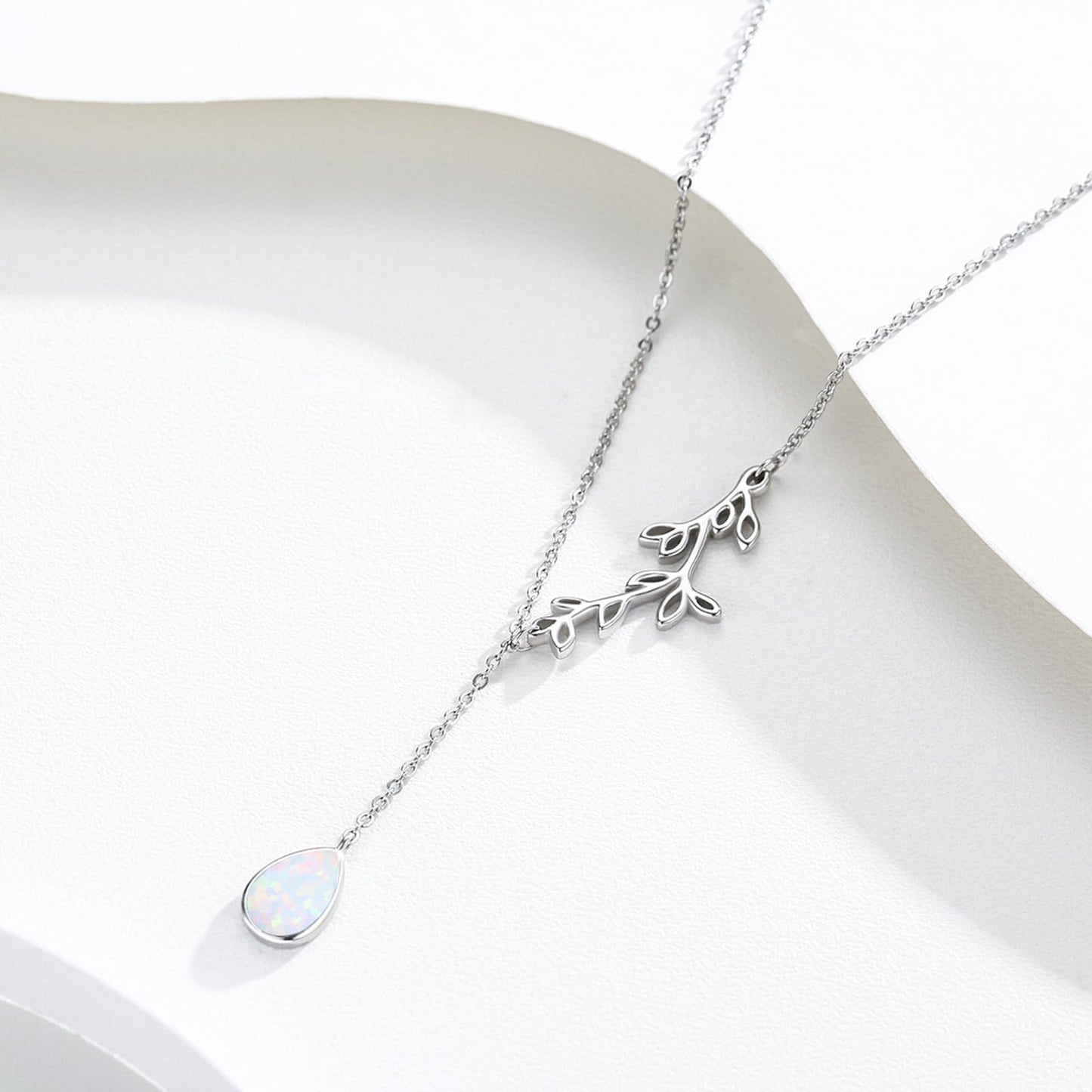 Silikepa Leaf Necklace for Women 925 Sterling Silver Leaf Pendant Necklace Y-Shaped Chain With Opal Jewelry Gift for Women
