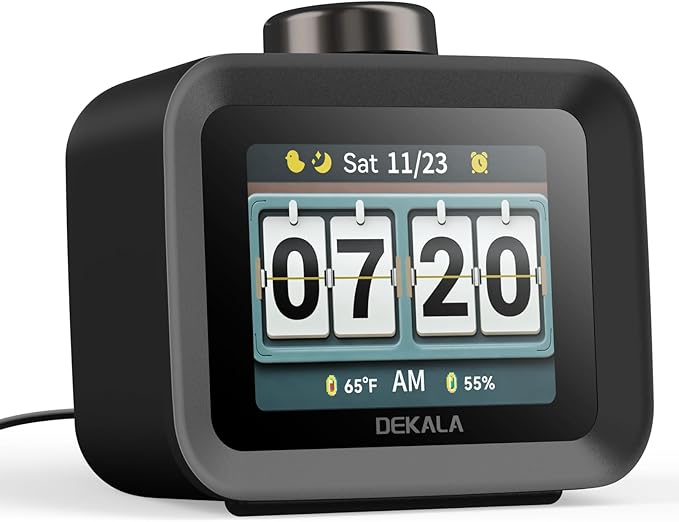 Dekala AuraDot 7-Day Programmable Alarm Clock for Bedroom, 4 Independent Max 98db Loud Alarm for Heavy Sleepers, Temperature Humidity Monitor, 30 Non-Loop Soothing White Noise Sound Machine, Black