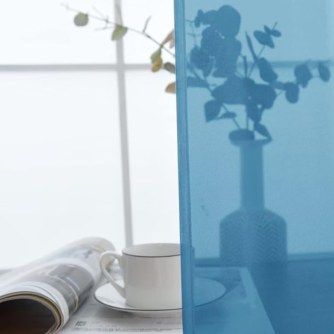 SpaceDresser Basic Rod Pocket Sheer Voile Window Curtain Panels Blue 1 Pair 2 Panels 52 Width 96 Inch Long for Kitchen Bedroom Children Living Room Yard（Blue, 52W x 96L）