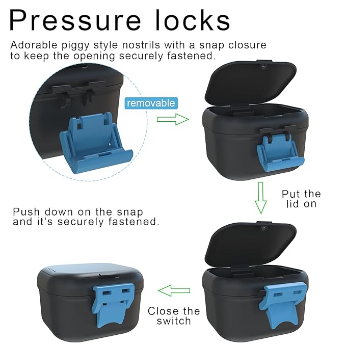 BVN Leakproof Denture Cup, Upgraded Carrying Storage, Denture Bath Box with Filter, Denture Cup for Soaking Dentures, Travel Retainer Cleaning Case (Black+Blue).