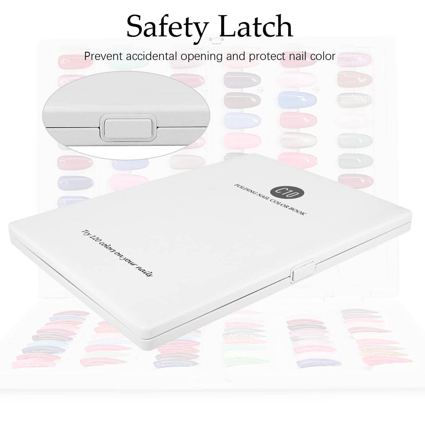 Nail Color Display Book Nail Swatch, C10 Plastic Nail Sample Display Book Nail Gel Color Card Book with Transparent Replacement Nails, No Need Pasting, No Need Glue (C10)
