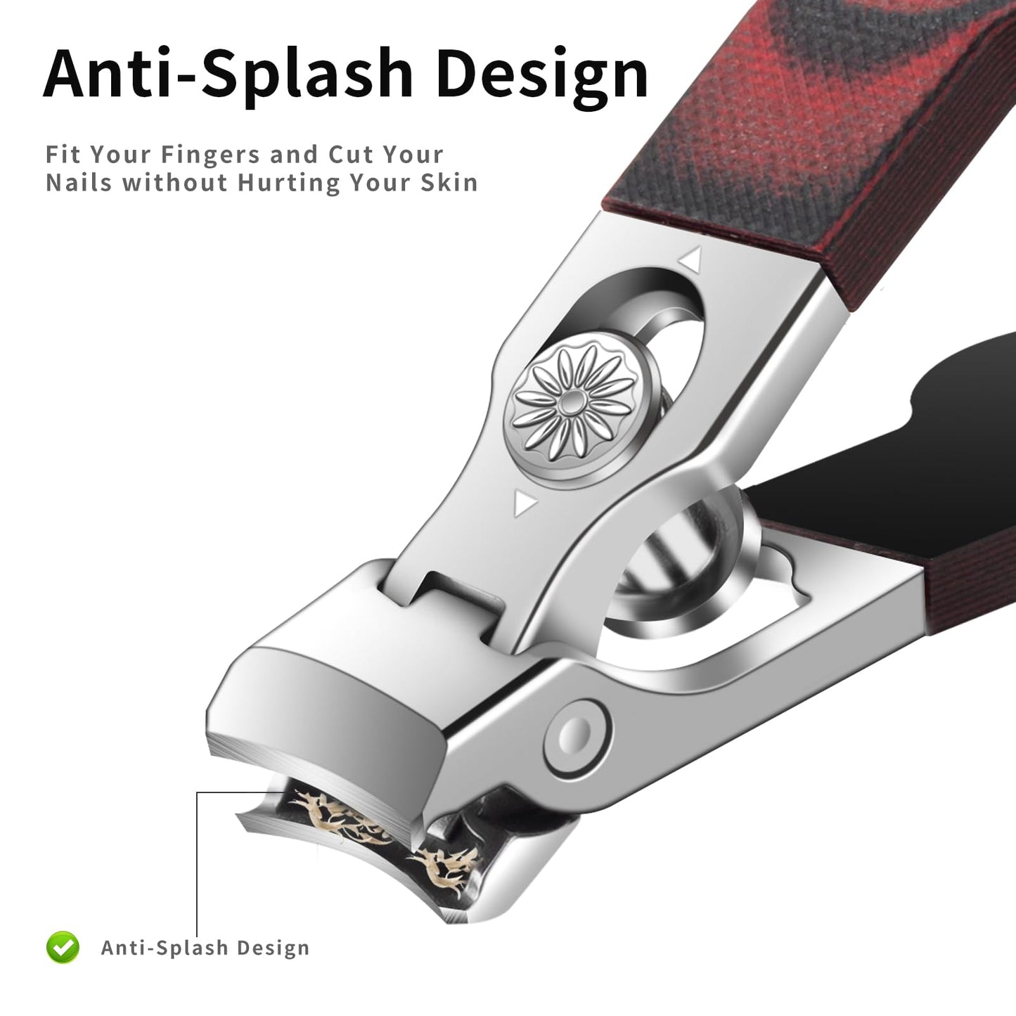 Large Opening Nail Clipper for Effortless Daily Trimming, G10 Handle Toenail Clipper Cutter for Seniors, Stainless Steel Nail Clipper for Thick Nail (Round Red A)
