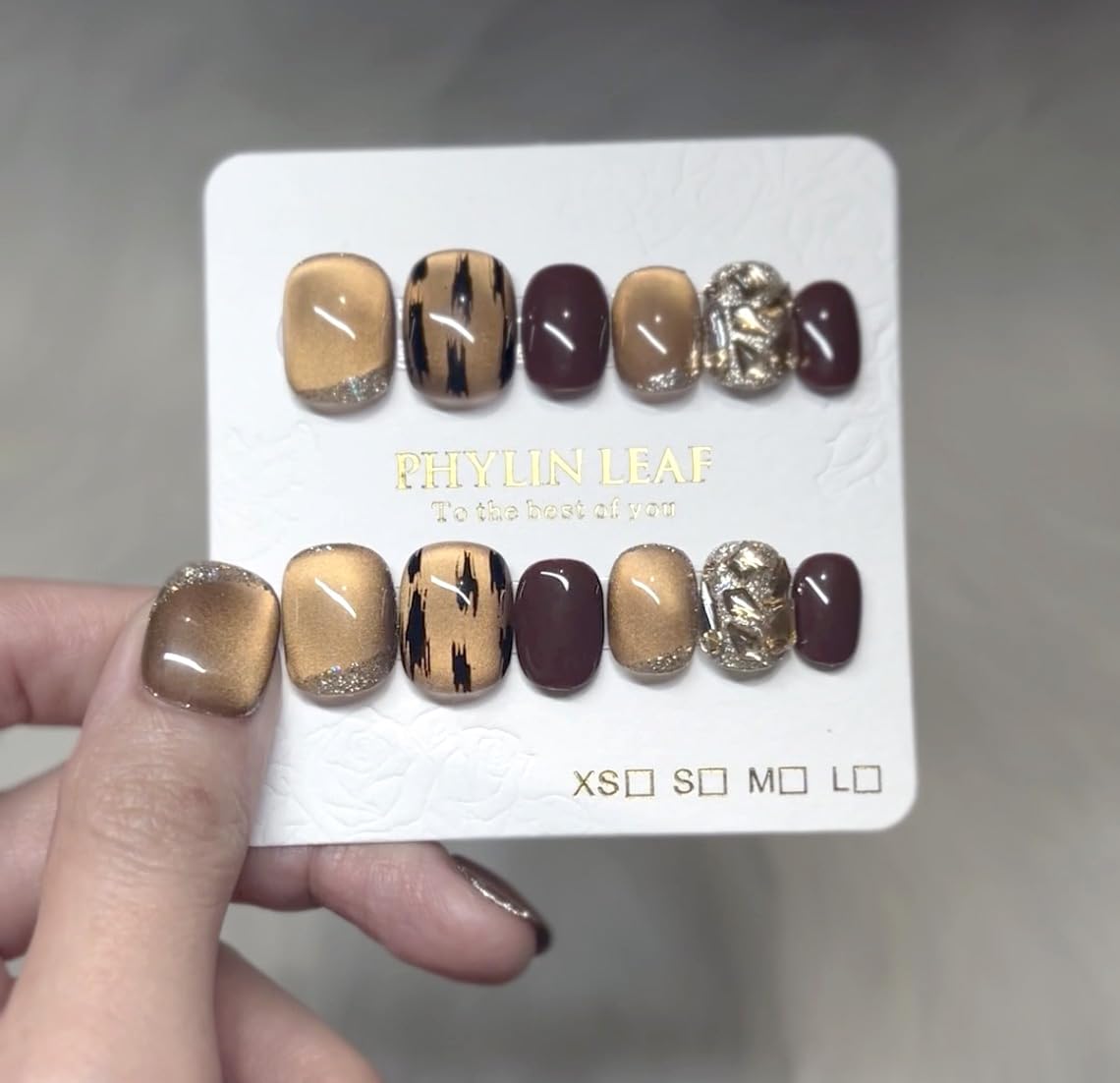 Handmade Press On Nails impress Fake Nails Almond Oval Short 3D Cat Eye Glossy Leopard cheetah Tortoise shell Manicure False press ons Nail Artificial (S size)