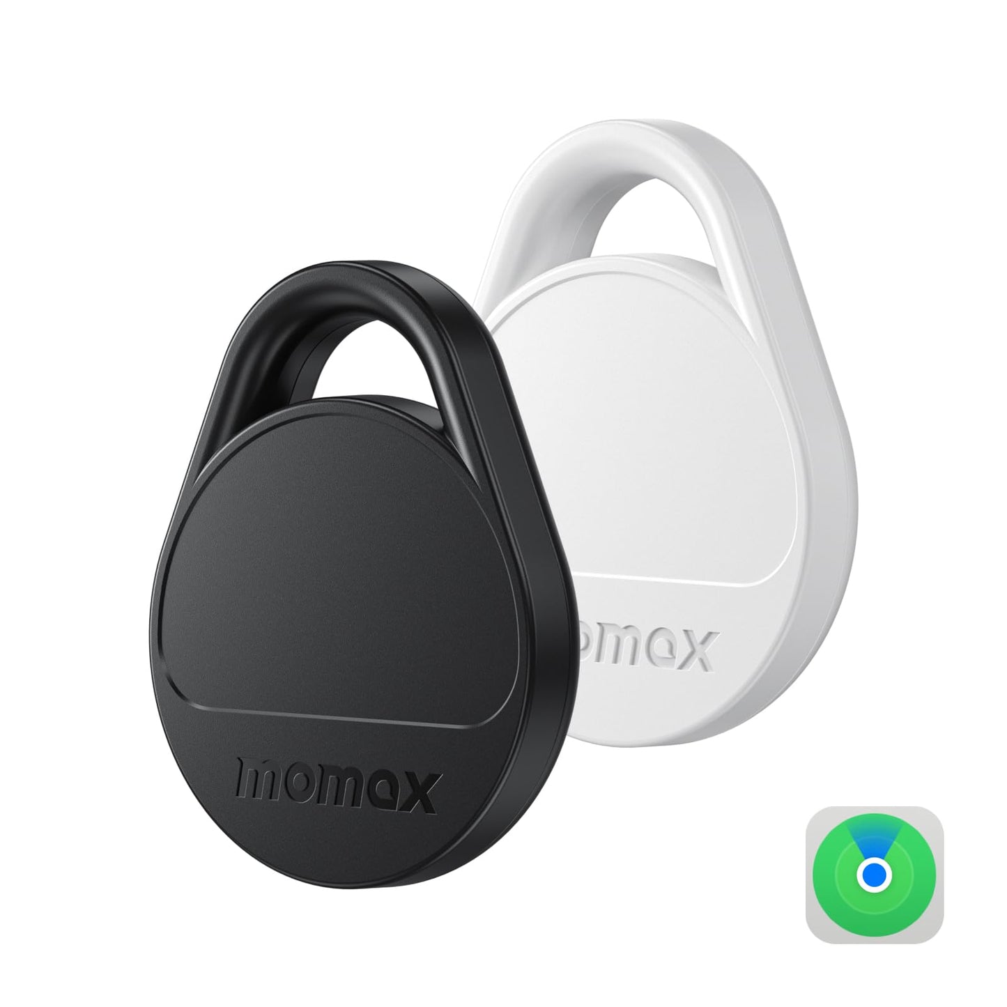 Momax Key Finder Tracker Tag - [Apple MFi Certified] Smart Bluetooth Tracking Device with Find My (iOS Only), Replaceable Battery, DIY Stickers, for Wallets, Luggage, Suitcases, Backpacks, 2 Pack