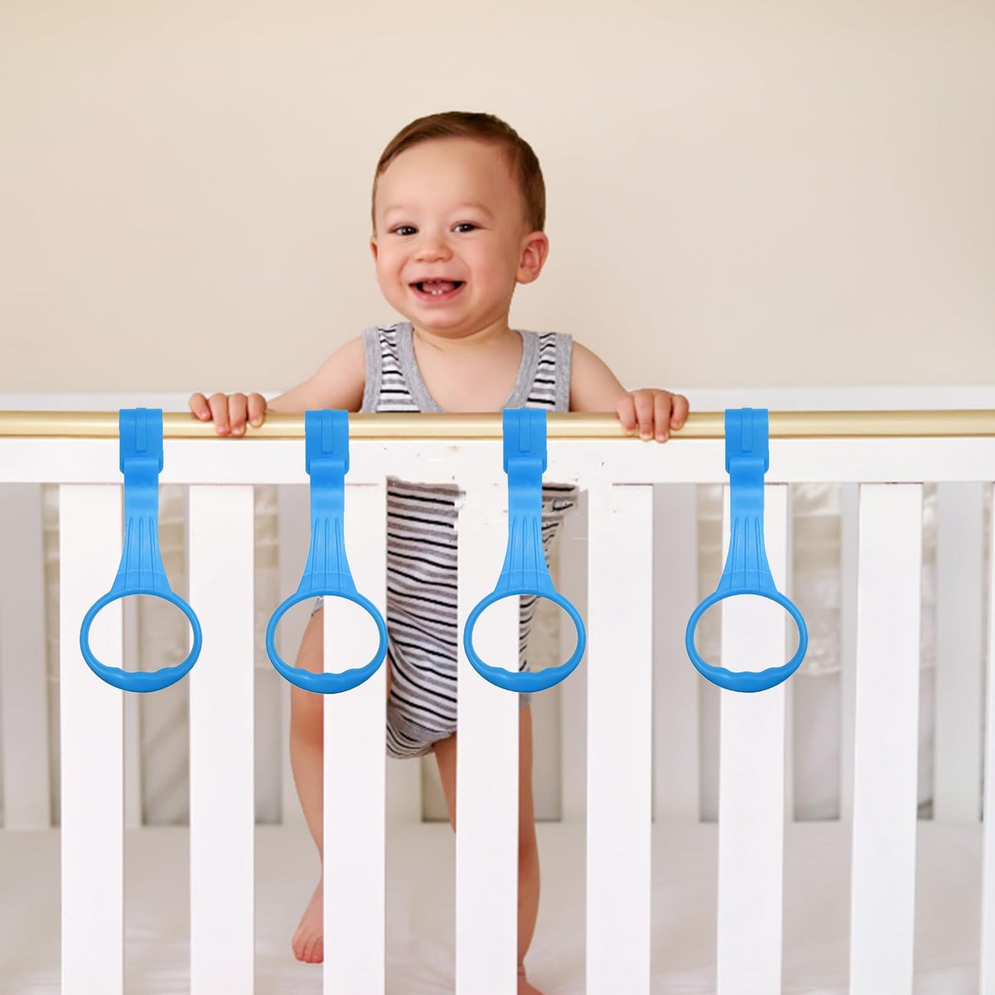 Awleynz 4Pcs Baby Playpen Pull up Rings, Pull up Rings for Play Pen, Playpen Accessories for Help Stand Up Walking Training Tool Newborn (Blue)