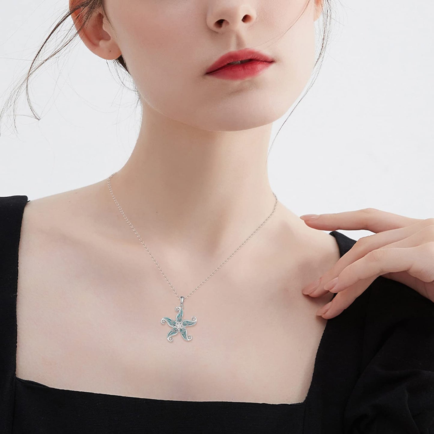 CRMAD Beach Starfish Necklace Sterling Silver Teardrop Ocean Jewelry for Women (starfish)
