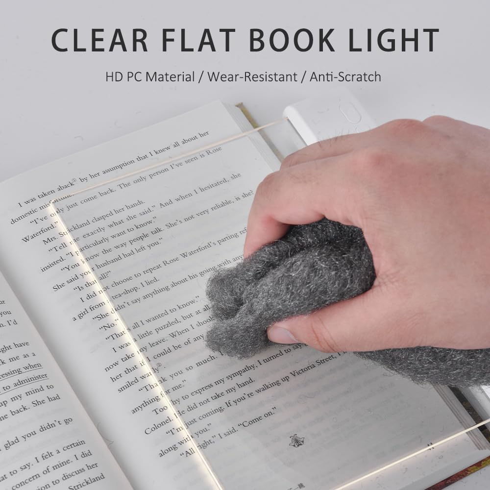 Strackvial Book Light, 3 Color Adjustable LED Flat Reading Light, Rechargeable Clear Panel Plate Lamp with Timer & Memory Function, Bedside Lamp Book Lovers Gifts for Boys and Girls Women Man (Black)