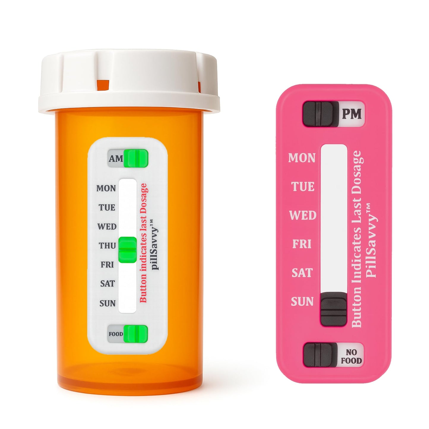 PillSavvy™ Daily Pill Tracker – Non-Digital, Reusable Medication Reminder for Bottles & Organizers – Easy to Use, Curved Back – Track Prescriptions, Vitamins, Supplements & Pet Meds (White, 2 Pack)