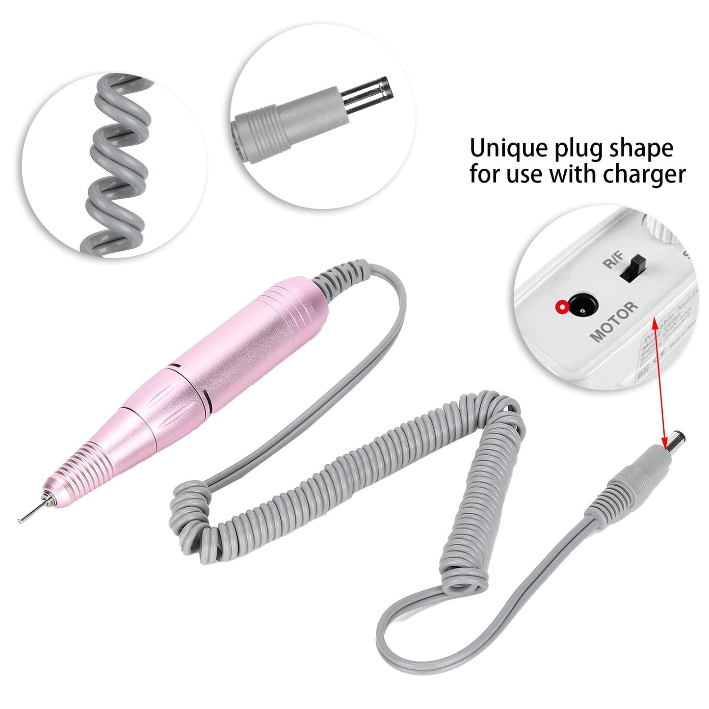 Replacement Handle for Electric Nail Drill Machine, 35000rpm Nail Drill Pen Replacement Handle Nail Polisher Grinder Handpiece Handle Electric Portable Nail Polishing Machine Replacement Handle(Pink)