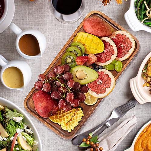 Acacia Wood Platters Small 12"x6" Long Charcuterie Board Rectangle Decorative Tray Wooden Serving Platter for Food Appetizer Cake Plates Kitchen Dish Cheese Boards Rectangular Snack Dessert Trays - size: 12" x 6" x 0.6"