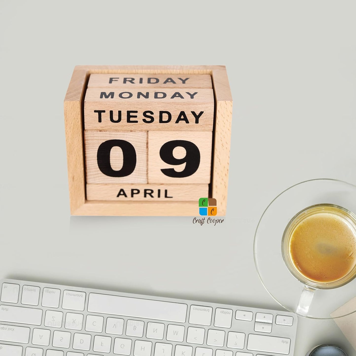 Craft Cooper Wooden Perpetual Block Calendar for Desk, Wood Month Date Display Blocks for Teachers, Students, Classroom, Rustic Farmhouse Office Decor, Desk Accessories